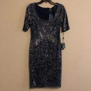 Adrianna Papell Navy Sequin Midi Dress